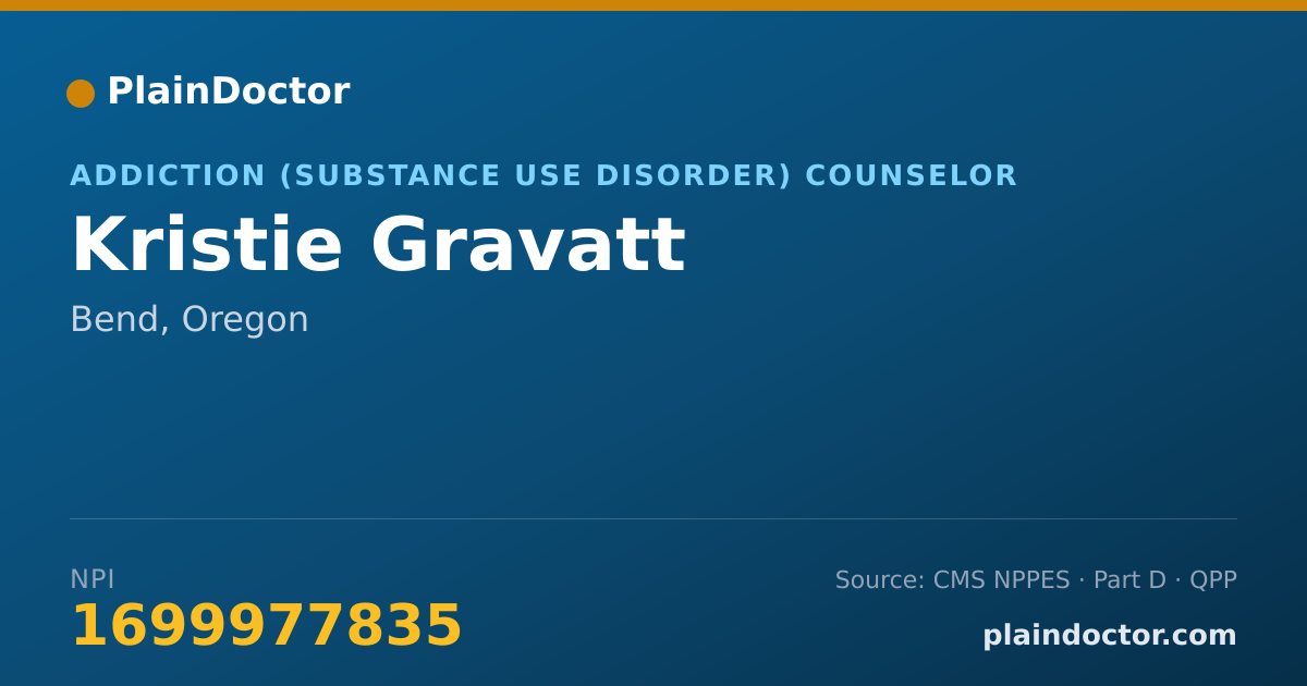 Shareable card for Kristie Gravatt - Addiction (Substance Use Disorder) Counselor, Bend, OR