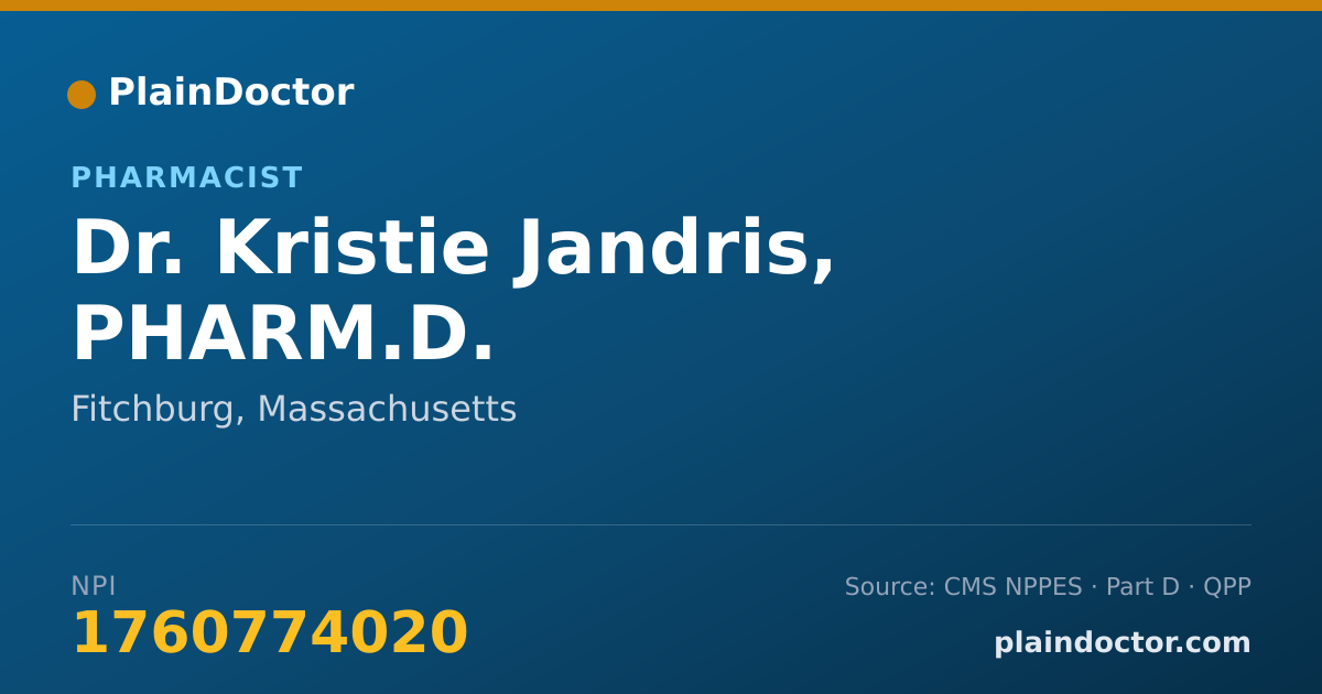 Shareable card for Kristie Jandris, PHARM.D. - Pharmacist, Fitchburg, MA