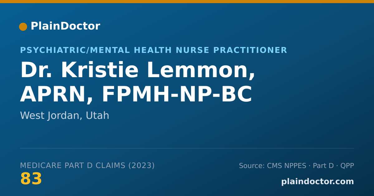 Shareable card for Kristie Lemmon, APRN, FPMH-NP-BC - Psychiatric/Mental Health Nurse Practitioner, West Jordan, UT