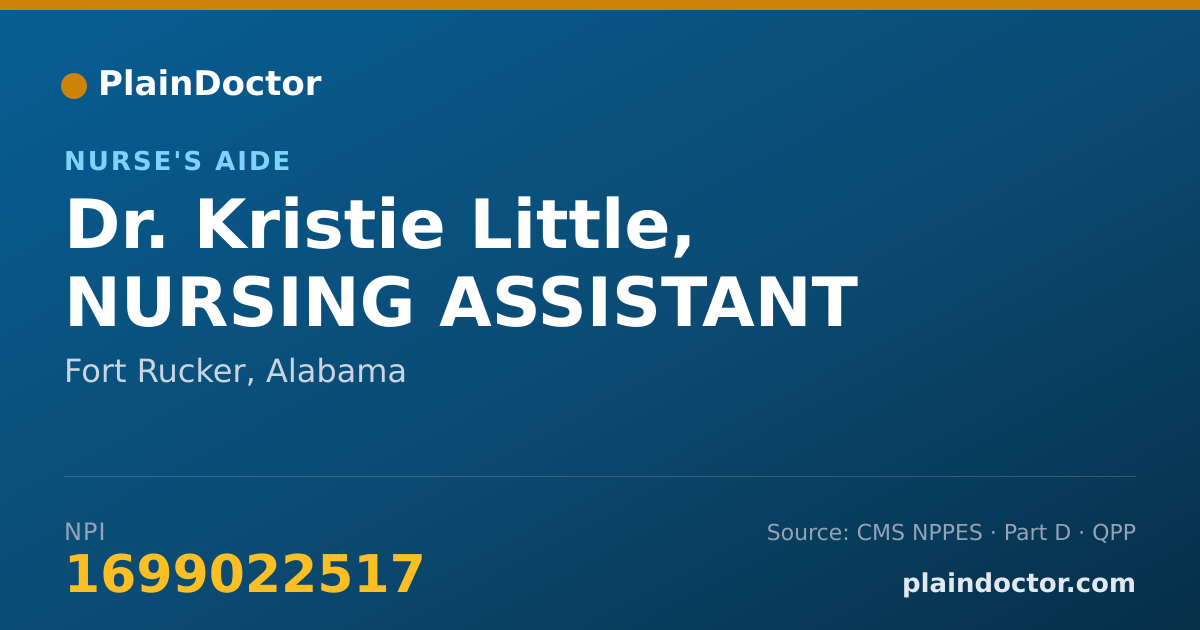 Shareable card for Kristie Little, NURSING ASSISTANT - Nurse's Aide, Fort Rucker, AL