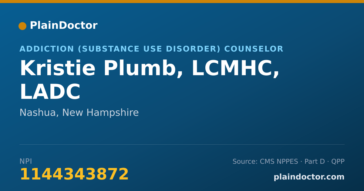 Shareable card for Kristie Plumb, LCMHC, LADC - Addiction (Substance Use Disorder) Counselor, Nashua, NH