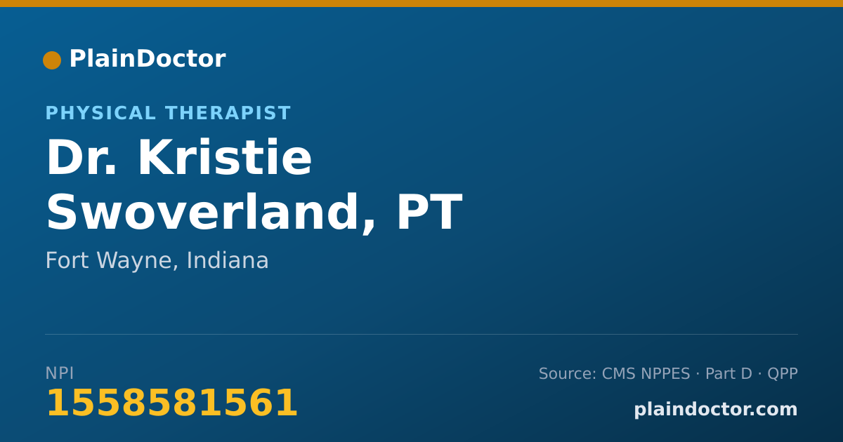 Shareable card for Kristie Swoverland, PT - Physical Therapist, Fort Wayne, IN