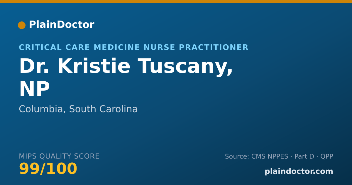 Shareable card for Kristie Tuscany, NP - Critical Care Medicine Nurse Practitioner, Columbia, SC