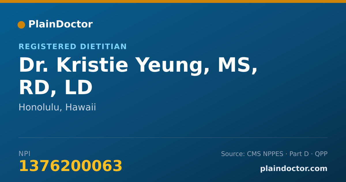 Shareable card for Kristie Yeung, MS, RD, LD - Registered Dietitian, Honolulu, HI