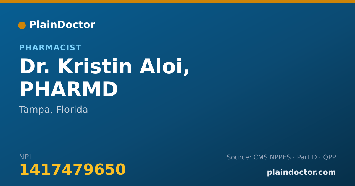Shareable card for Kristin Aloi, PHARMD - Pharmacist, Tampa, FL