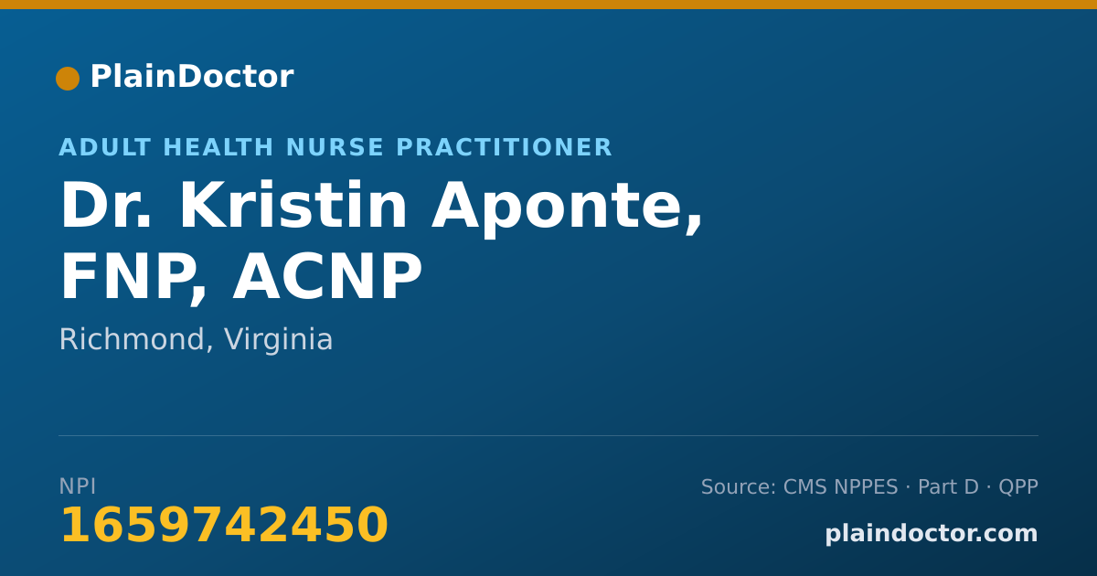 Shareable card for Kristin Aponte, FNP, ACNP - Adult Health Nurse Practitioner, Richmond, VA