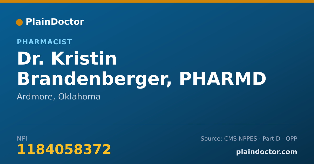 Shareable card for Kristin Brandenberger, PHARMD - Pharmacist, Ardmore, OK