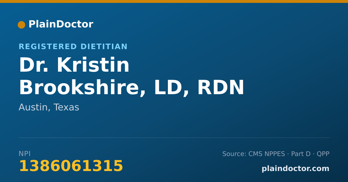 Shareable card for Kristin Brookshire, LD, RDN - Registered Dietitian, Austin, TX