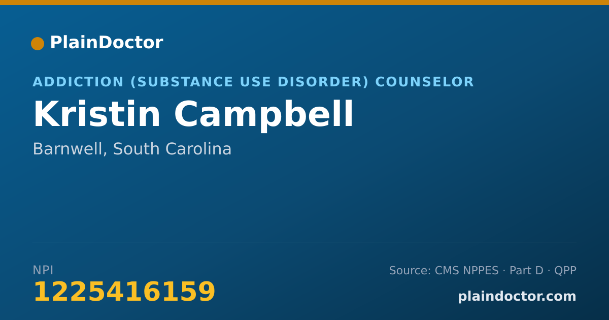 Shareable card for Kristin Campbell - Addiction (Substance Use Disorder) Counselor, Barnwell, SC