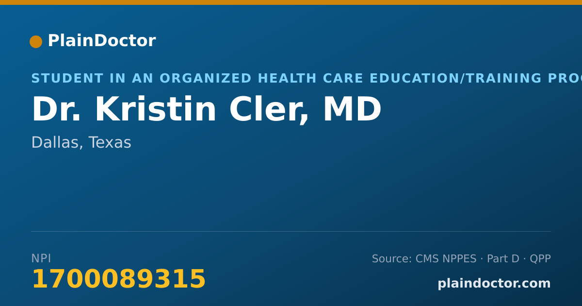 Shareable card for Kristin Cler, MD - Student in an Organized Health Care Education/Training Program, Dallas, TX
