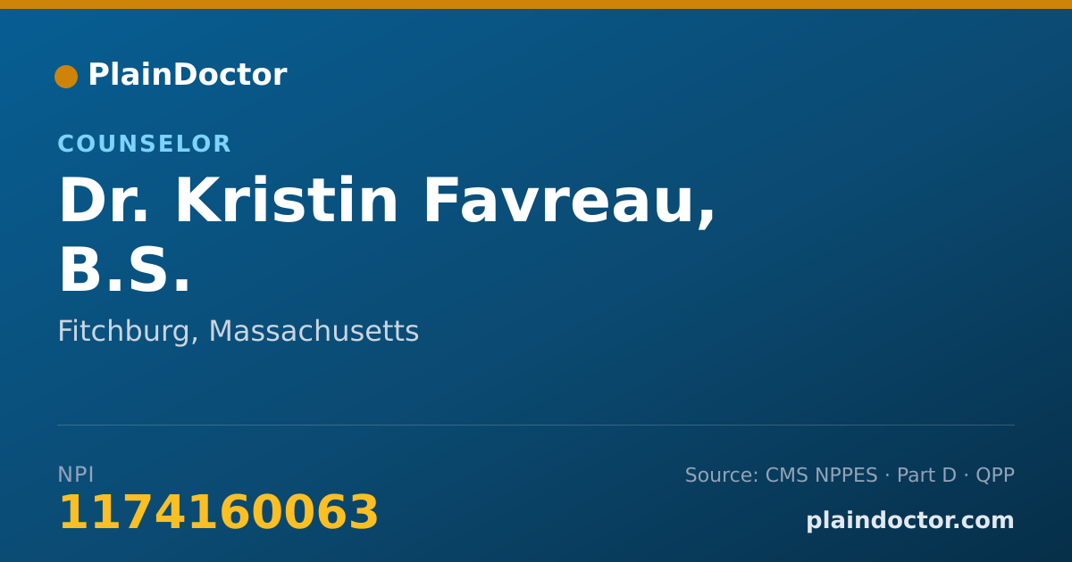 Shareable card for Kristin Favreau, B.S. - Counselor, Fitchburg, MA