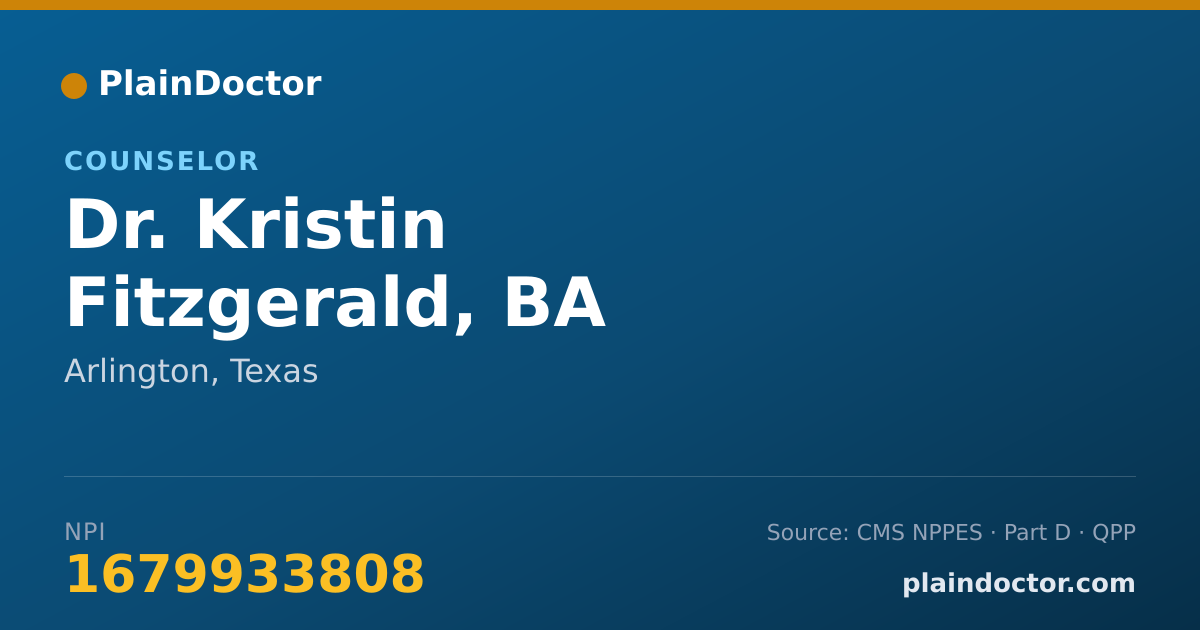Shareable card for Kristin Fitzgerald, BA - Counselor, Arlington, TX