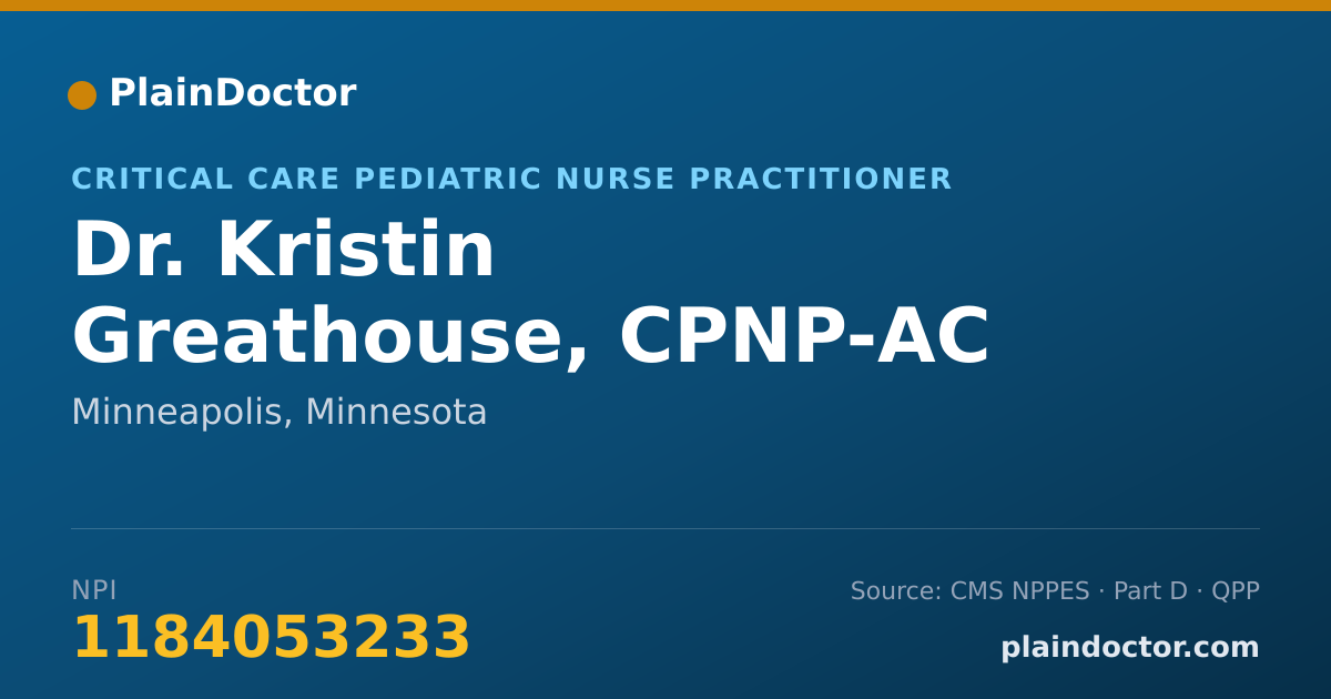 Shareable card for Kristin Greathouse, CPNP-AC - Critical Care Pediatric Nurse Practitioner, Minneapolis, MN
