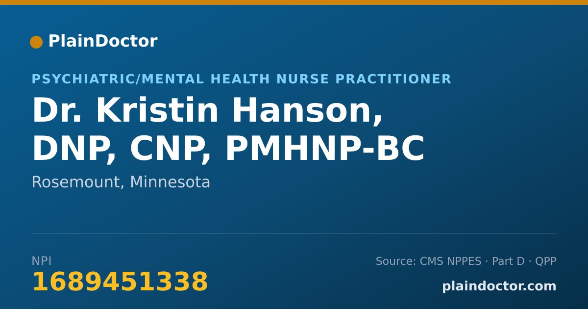 Shareable card for Kristin Hanson, DNP, CNP, PMHNP-BC - Psychiatric/Mental Health Nurse Practitioner, Rosemount, MN