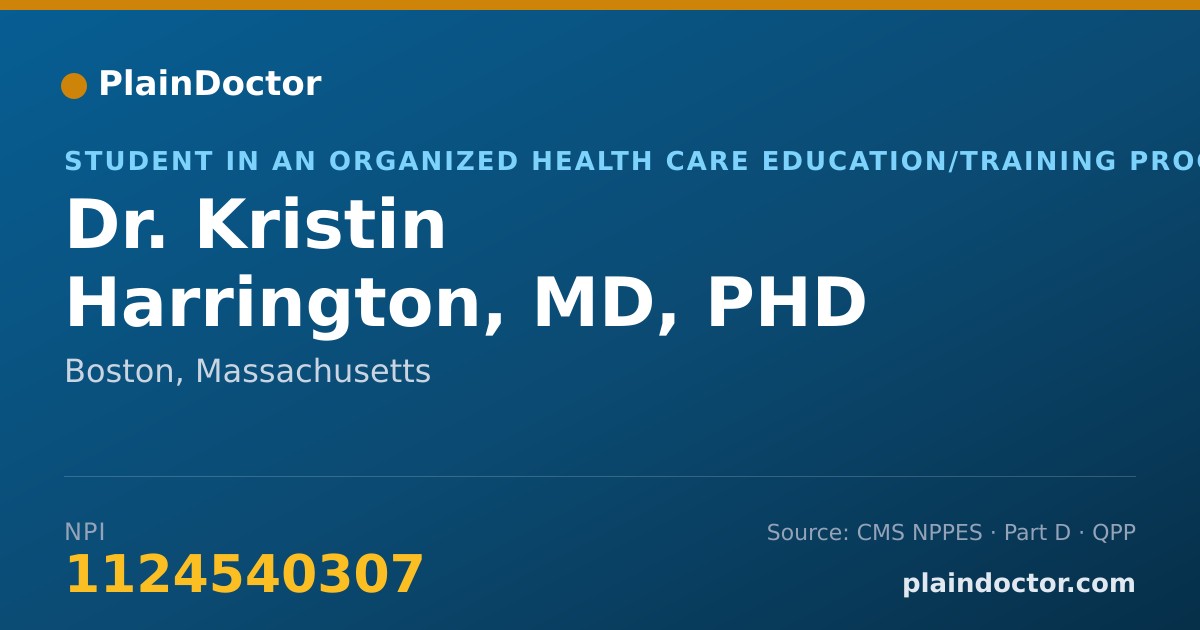 Shareable card for Kristin Harrington, MD, PHD - Student in an Organized Health Care Education/Training Program, Boston, MA