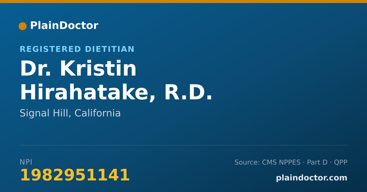 Shareable card for Kristin Hirahatake, R.D. - Registered Dietitian, Signal Hill, CA