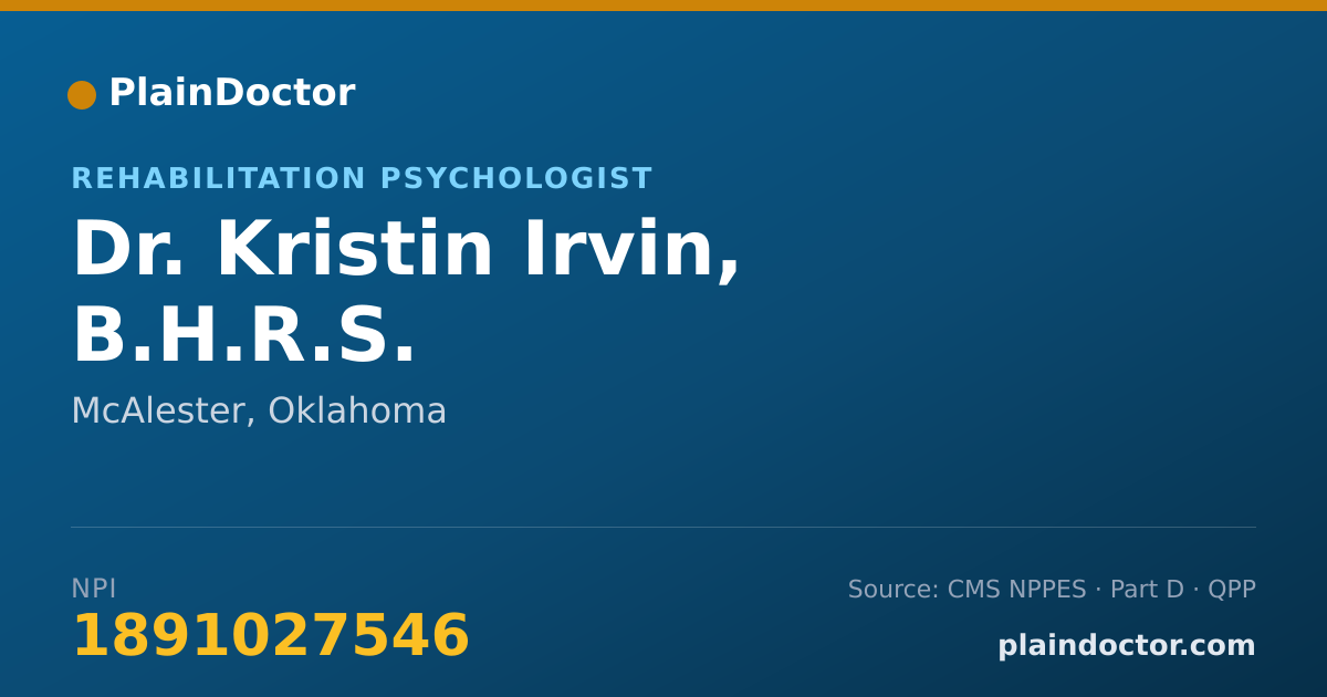 Shareable card for Kristin Irvin, B.H.R.S. - Rehabilitation Psychologist, McAlester, OK