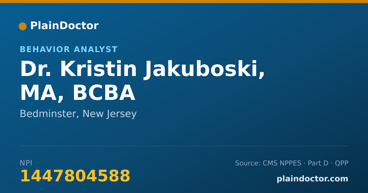 Shareable card for Kristin Jakuboski, MA, BCBA - Behavior Analyst, Bedminster, NJ