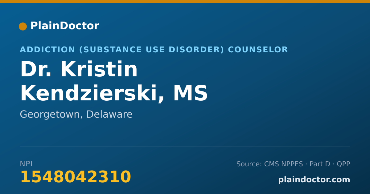 Shareable card for Kristin Kendzierski, MS - Addiction (Substance Use Disorder) Counselor, Georgetown, DE