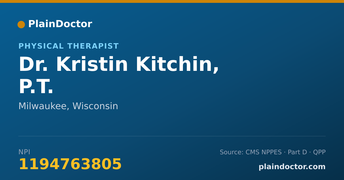 Shareable card for Kristin Kitchin, P.T. - Physical Therapist, Milwaukee, WI