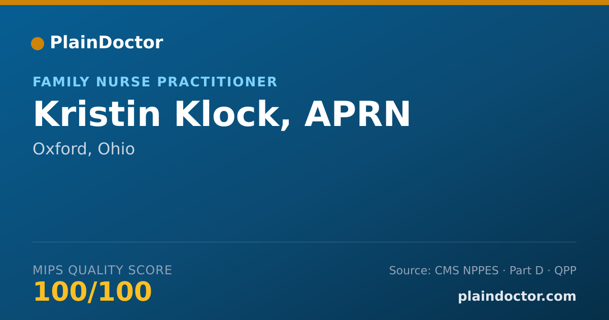 Shareable card for Kristin Klock, APRN - Family Nurse Practitioner, Oxford, OH