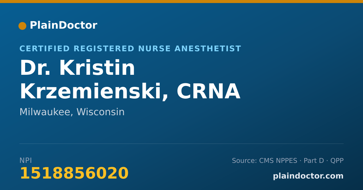Shareable card for Kristin Krzemienski, CRNA - Certified Registered Nurse Anesthetist, Milwaukee, WI
