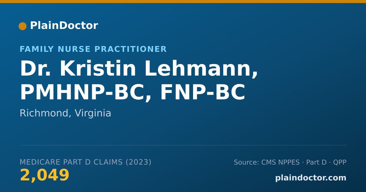 Shareable card for Kristin Lehmann, PMHNP-BC, FNP-BC - Family Nurse Practitioner, Richmond, VA