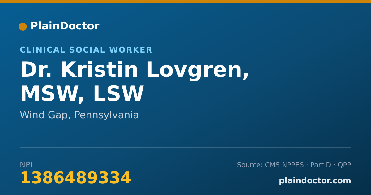 Shareable card for Kristin Lovgren, MSW, LSW - Clinical Social Worker, Wind Gap, PA