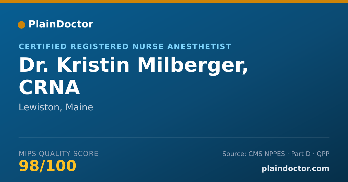 Shareable card for Kristin Milberger, CRNA - Certified Registered Nurse Anesthetist, Lewiston, ME