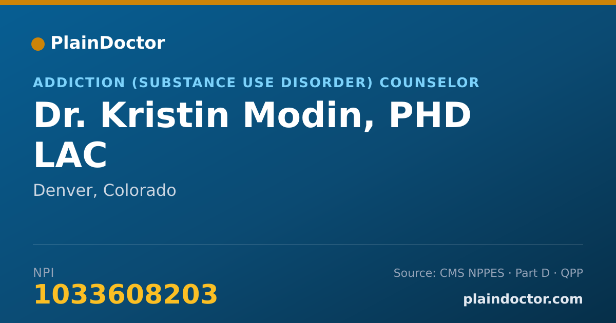 Shareable card for Kristin Modin, PHD LAC - Addiction (Substance Use Disorder) Counselor, Denver, CO