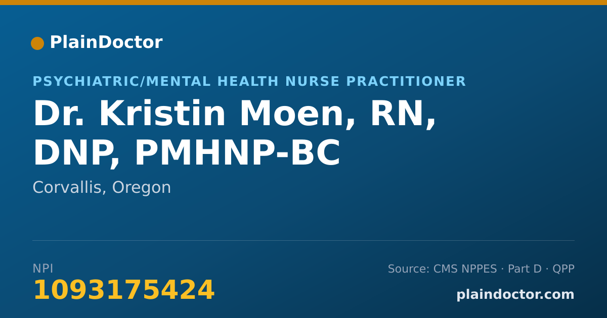 Shareable card for Kristin Moen, RN, DNP, PMHNP-BC - Psychiatric/Mental Health Nurse Practitioner, Corvallis, OR