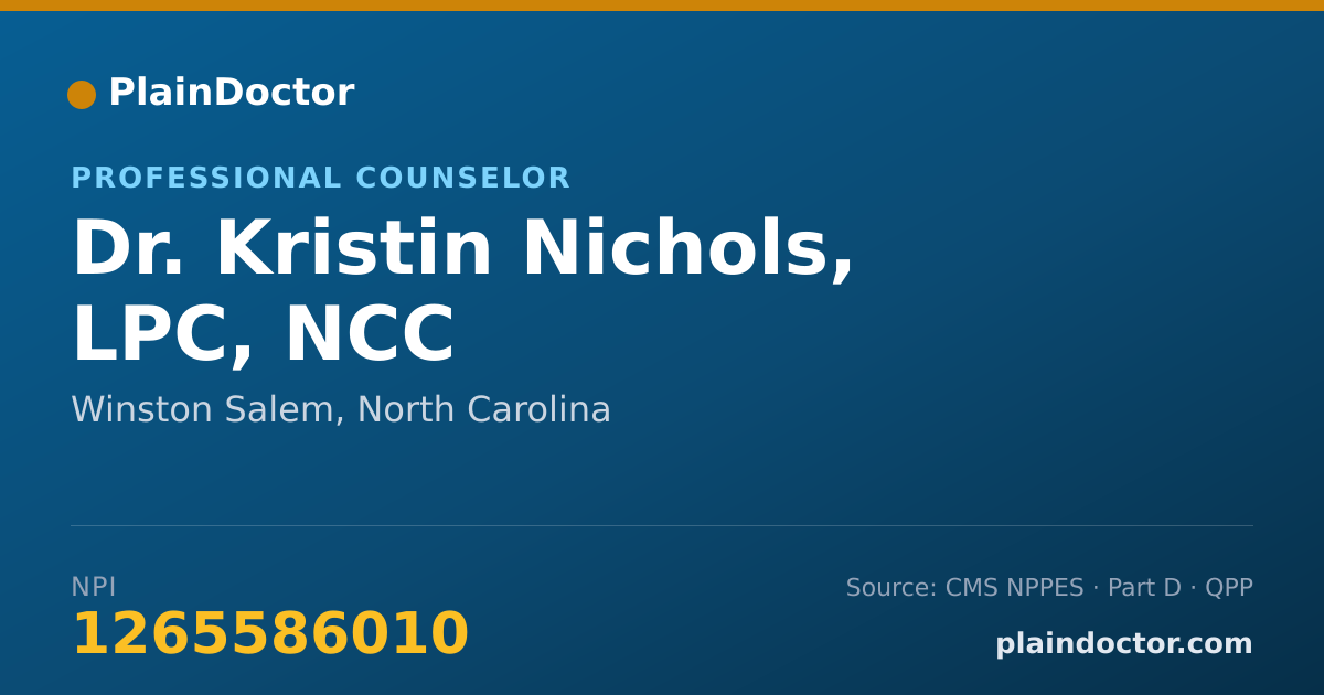 Shareable card for Kristin Nichols, LPC, NCC - Professional Counselor, Winston Salem, NC