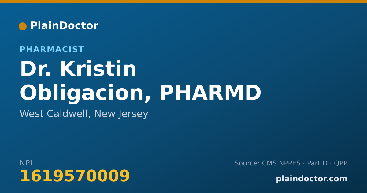 Shareable card for Kristin Obligacion, PHARMD - Pharmacist, West Caldwell, NJ
