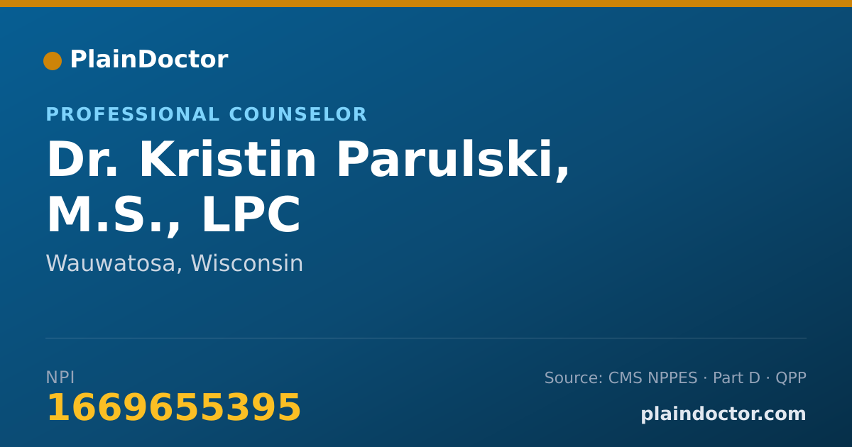 Shareable card for Kristin Parulski, M.S., LPC - Professional Counselor, Wauwatosa, WI