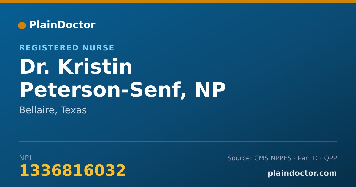 Shareable card for Kristin Peterson-Senf, NP - Registered Nurse, Bellaire, TX