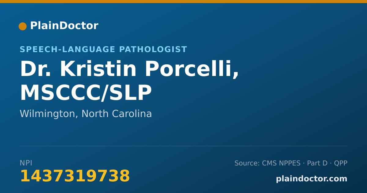 Shareable card for Kristin Porcelli, MSCCC/SLP - Speech-Language Pathologist, Wilmington, NC