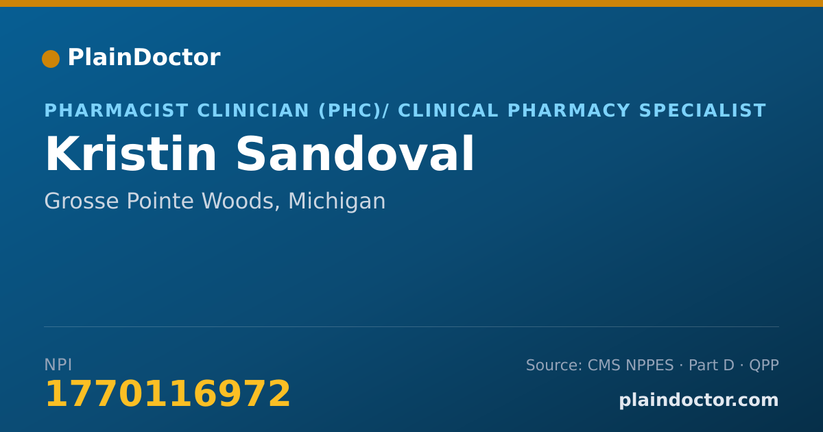 Shareable card for Kristin Sandoval - Pharmacist Clinician (PhC)/ Clinical Pharmacy Specialist, Grosse Pointe Woods, MI