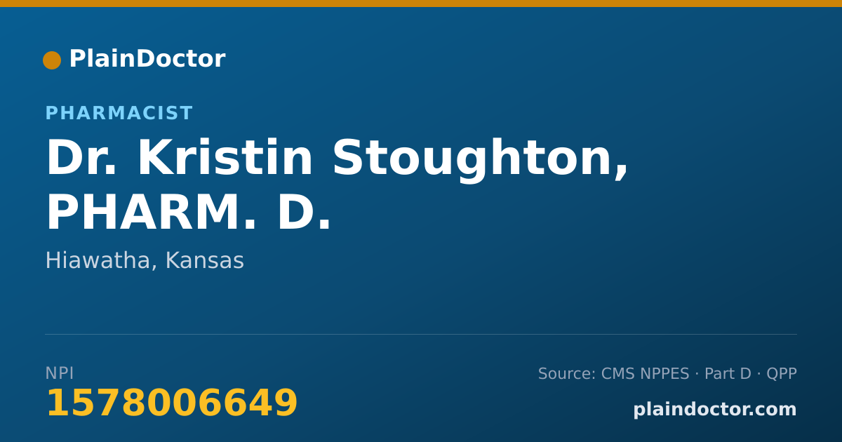 Shareable card for Kristin Stoughton, PHARM. D. - Pharmacist, Hiawatha, KS