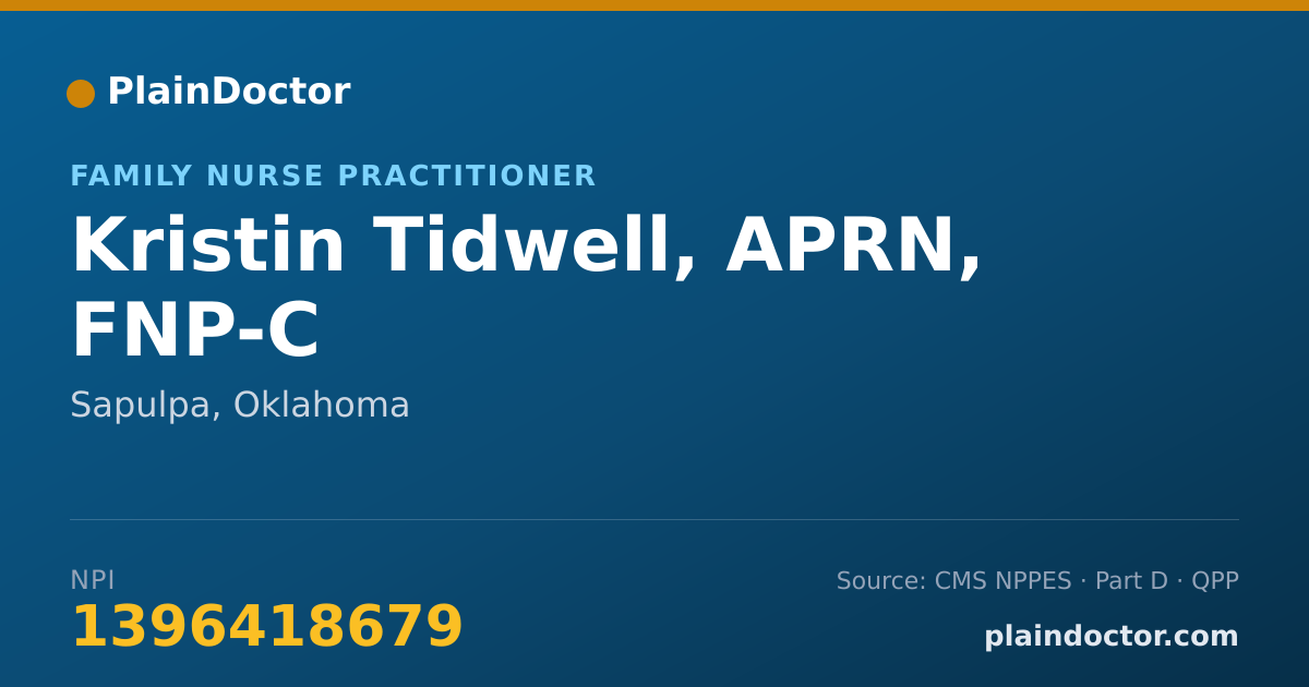 Shareable card for Kristin Tidwell, APRN, FNP-C - Family Nurse Practitioner, Sapulpa, OK