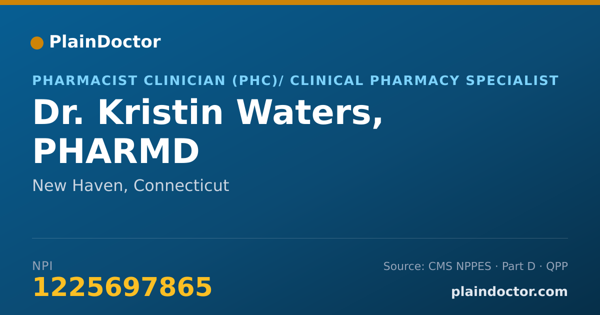 Shareable card for Kristin Waters, PHARMD - Pharmacist Clinician (PhC)/ Clinical Pharmacy Specialist, New Haven, CT