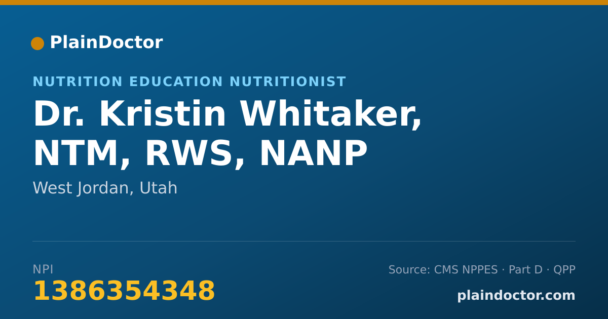 Shareable card for Kristin Whitaker, NTM, RWS, NANP - Nutrition Education Nutritionist, West Jordan, UT