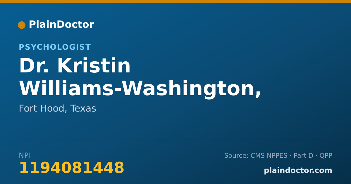 Shareable card for Kristin Williams-Washington, PSY.D. - Psychologist, Fort Hood, TX