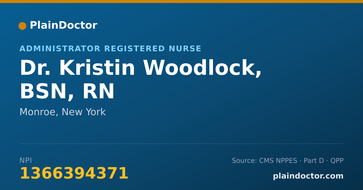 Shareable card for Kristin Woodlock, BSN, RN - Administrator Registered Nurse, Monroe, NY