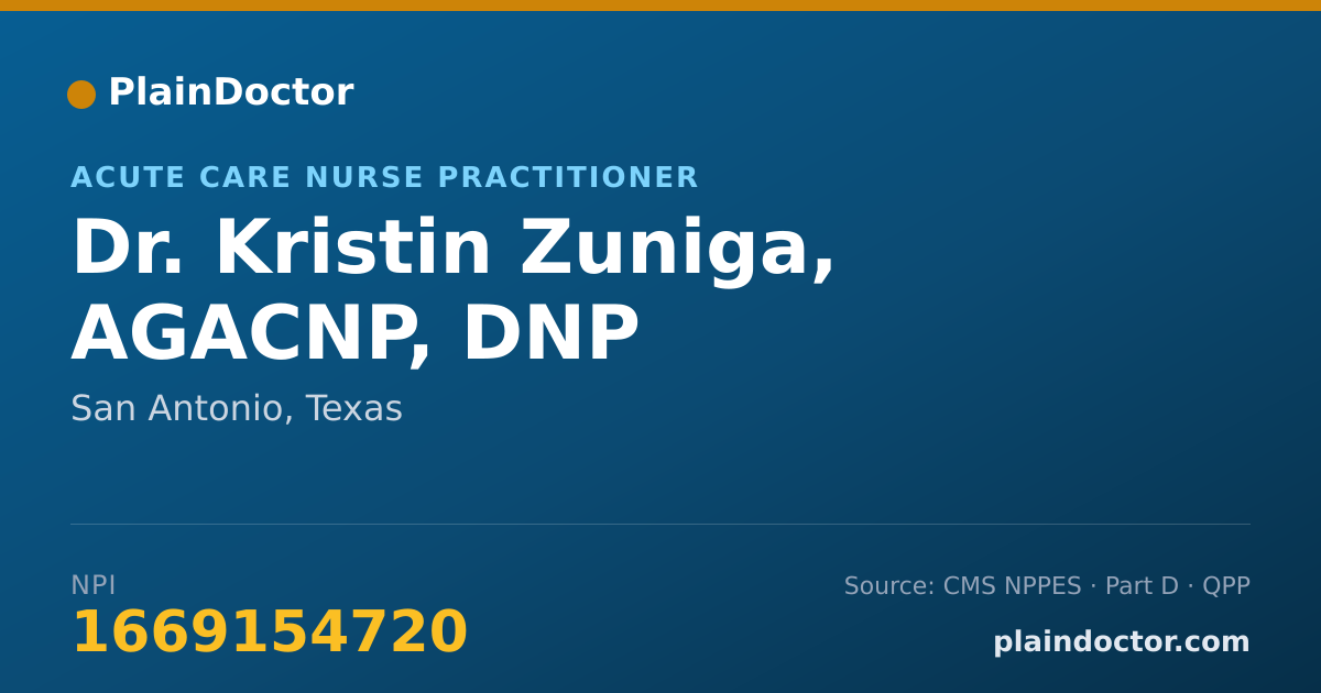 Shareable card for Kristin Zuniga, AGACNP, DNP - Acute Care Nurse Practitioner, San Antonio, TX