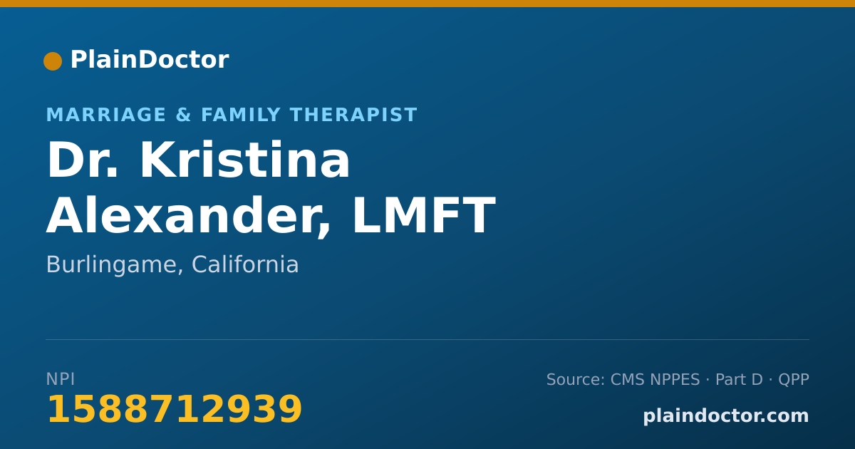 Shareable card for Kristina Alexander, LMFT - Marriage & Family Therapist, Burlingame, CA