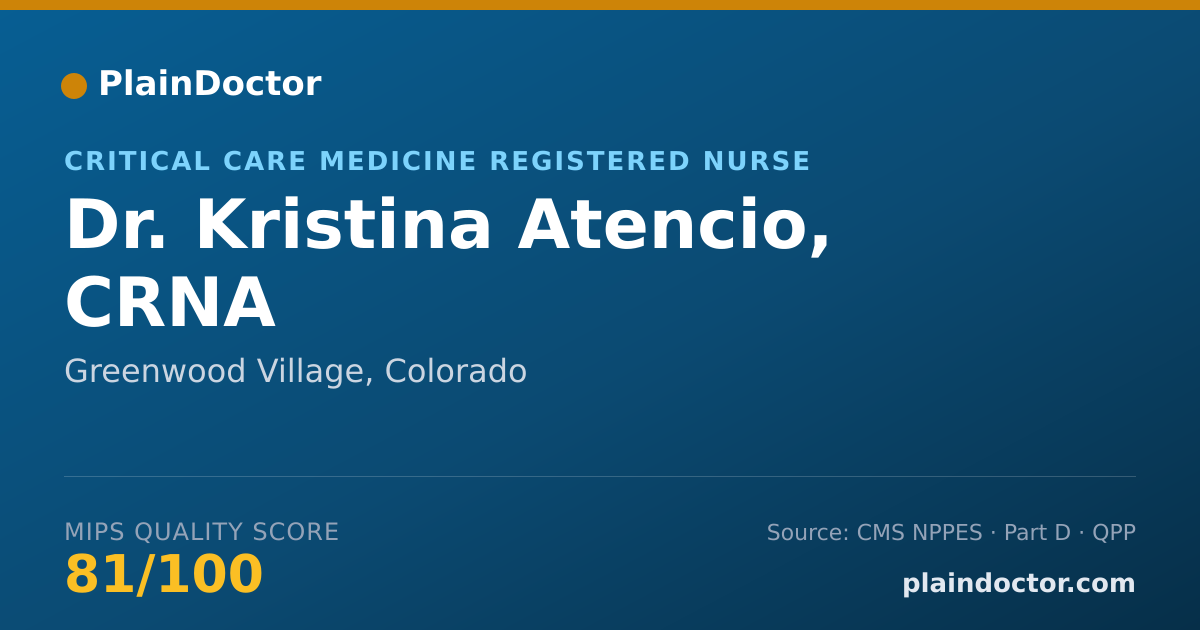 Shareable card for Kristina Atencio, CRNA - Critical Care Medicine Registered Nurse, Greenwood Village, CO
