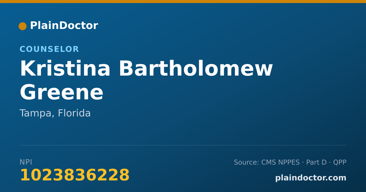 Shareable card for Kristina Bartholomew Greene - Counselor, Tampa, FL