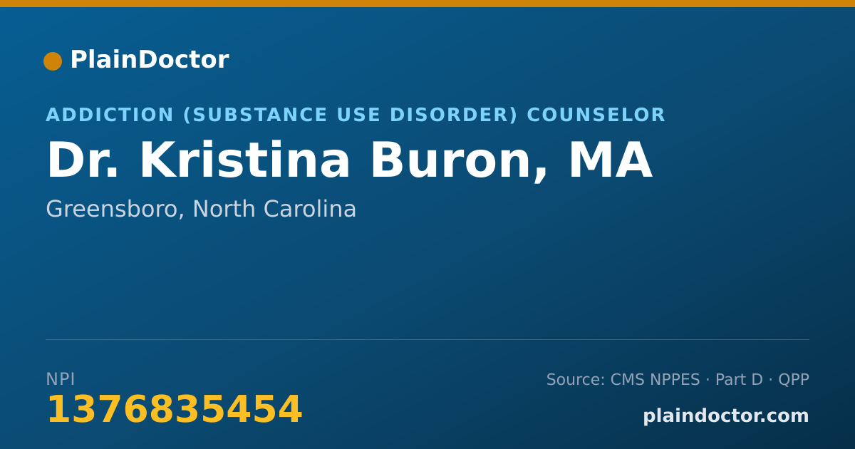 Shareable card for Kristina Buron, MA - Addiction (Substance Use Disorder) Counselor, Greensboro, NC