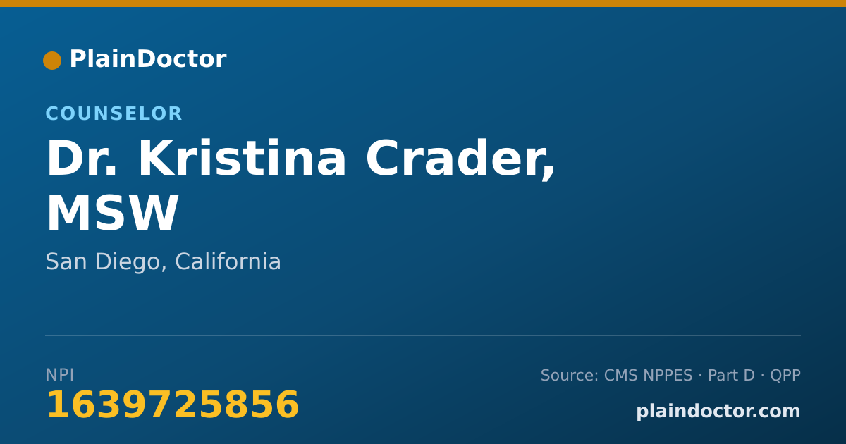 Shareable card for Kristina Crader, MSW - Counselor, San Diego, CA