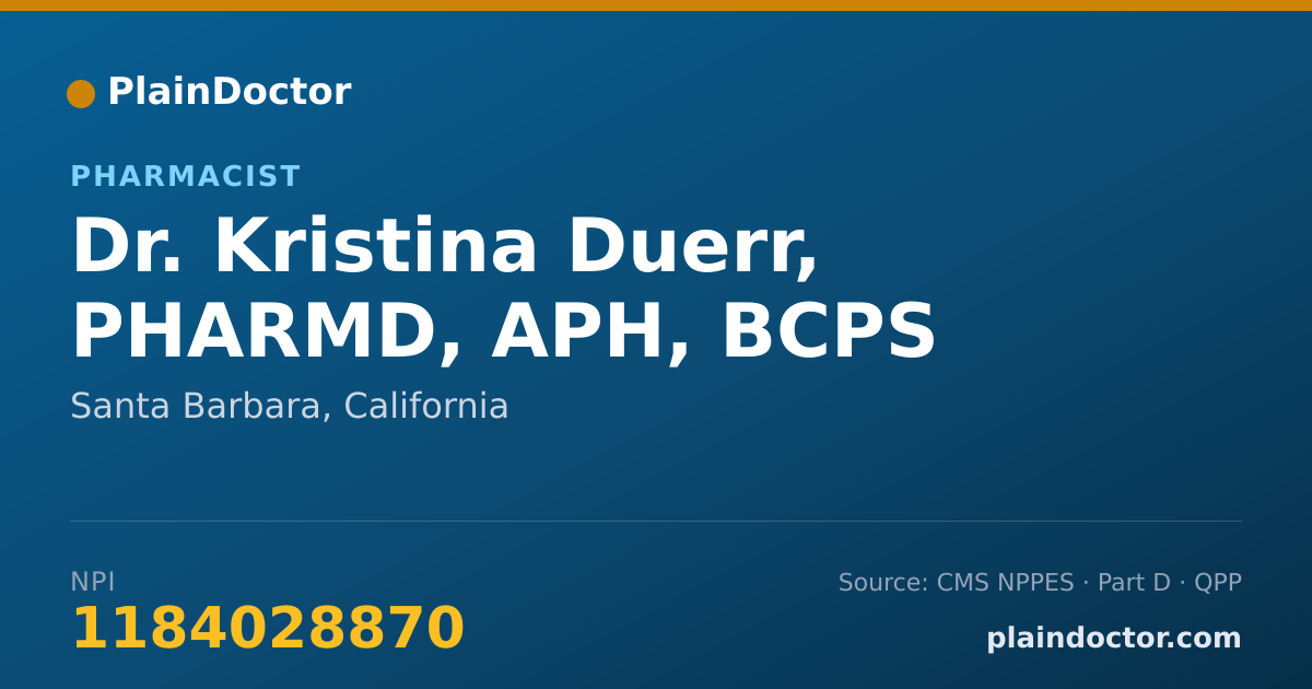 Shareable card for Kristina Duerr, PHARMD, APH, BCPS - Pharmacist, Santa Barbara, CA